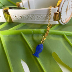 Lapis lazuli Fish stone watch charm in 18ct gold plated on BRASS  AND STERLING SILVER FOR EVERY WOMEN