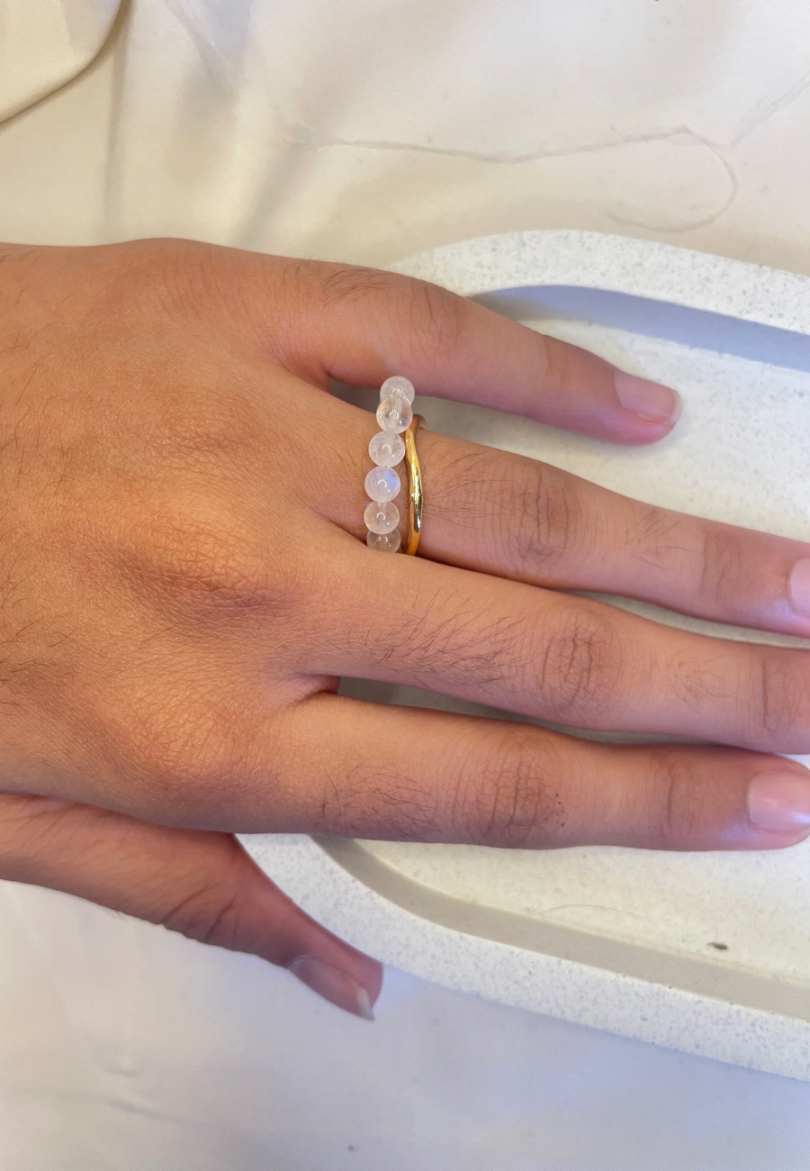 Moonstone bead ring, healing stone