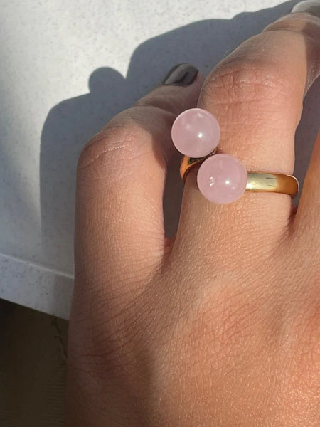Rose quartz crsytal ring  with 18ct gold plated  in Brass and Sterling Silver .crystal jewelry ,crystal ring ,gemstone, semiprecious