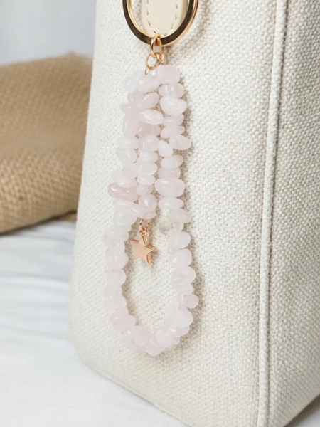Rose quartz star key Ring
