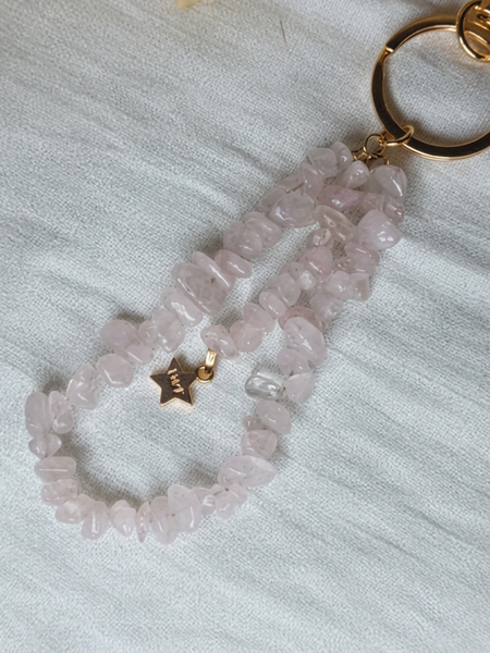 Rose quartz star key Ring