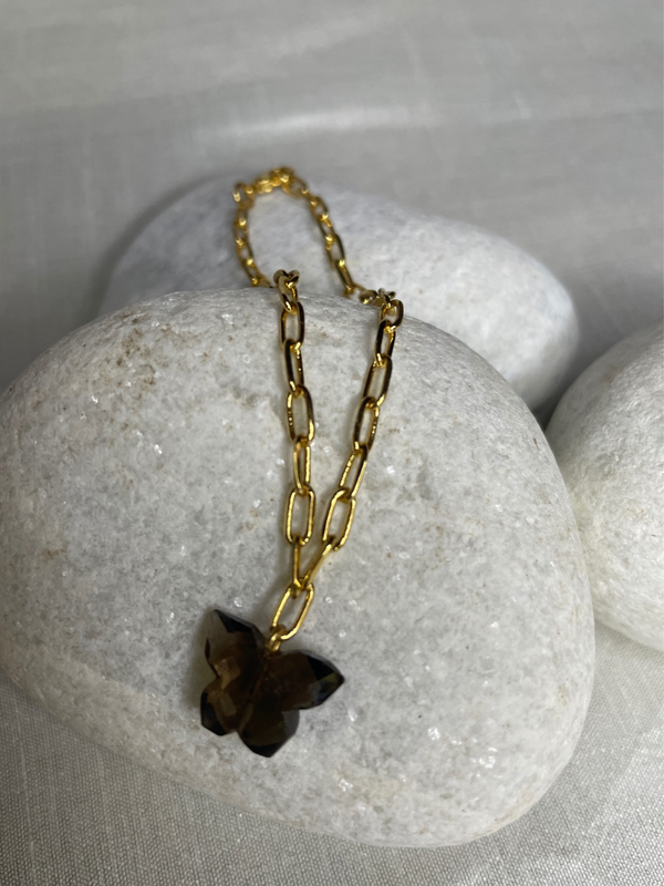 smoky Quartz bracelet,sterling silver/brass 18k gold plated-stone for  negativity and promote clarity
