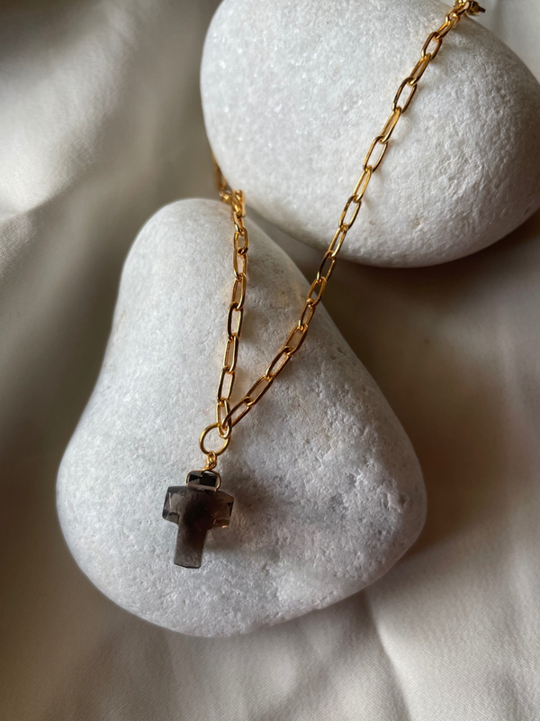 Smoky quartz cross  charm bracelet help to keep relieves anxiety
