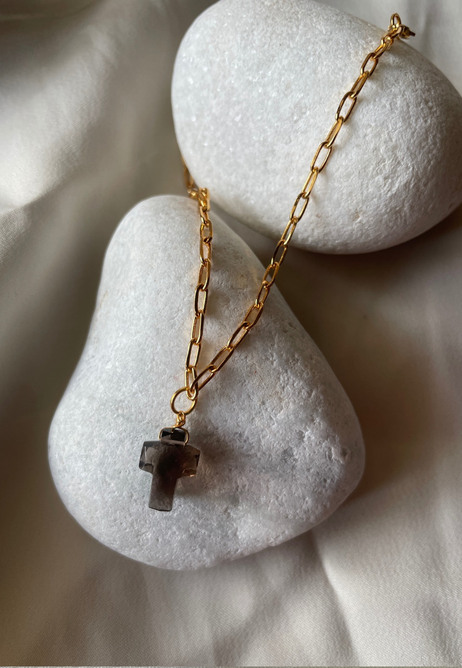 Smoky quartz cross  charm bracelet help to keep relieves anxiety