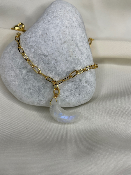 Crescent Rainbow  Moonstone  Bracelet