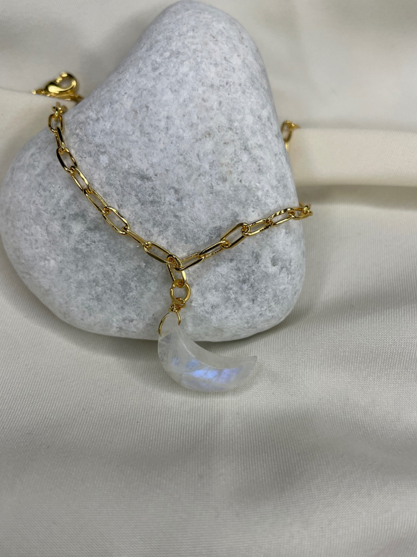 Crescent Rainbow  Moonstone  Bracelet