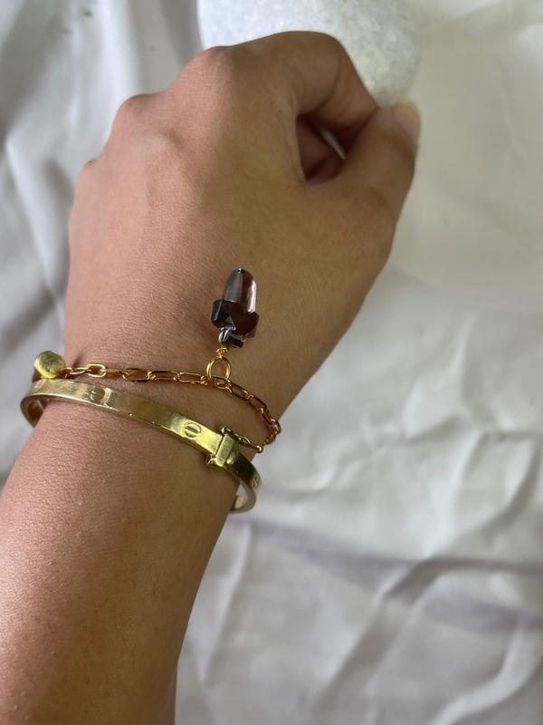 Cross Charm  Smoky quartz  Bracelet