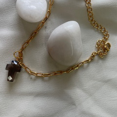 Cross Charm  Smoky quartz  Bracelet