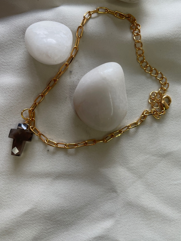 Cross Charm  Smoky quartz  Bracelet