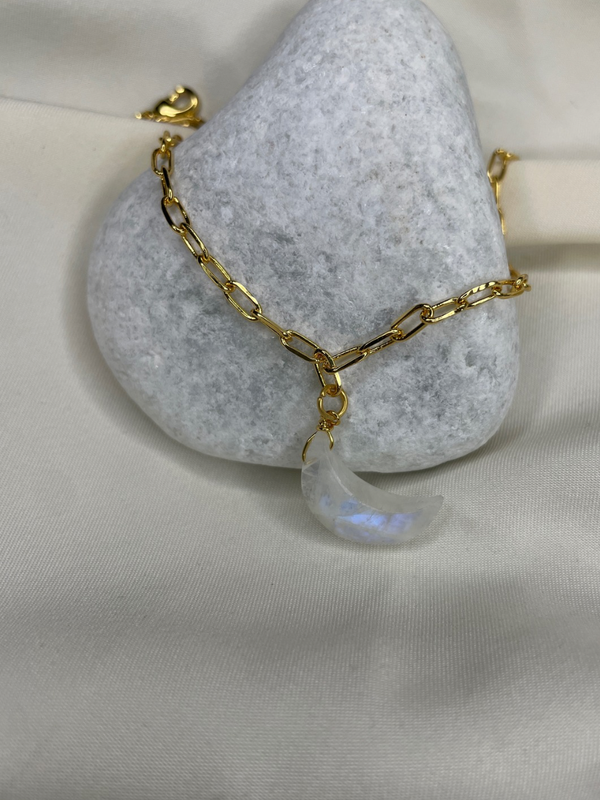 Crescent Rainbow  Moonstone  Bracelet