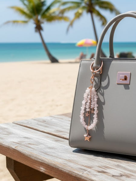 Rose quartz star key Ring