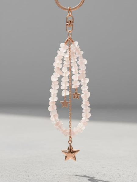 Rose quartz star key Ring