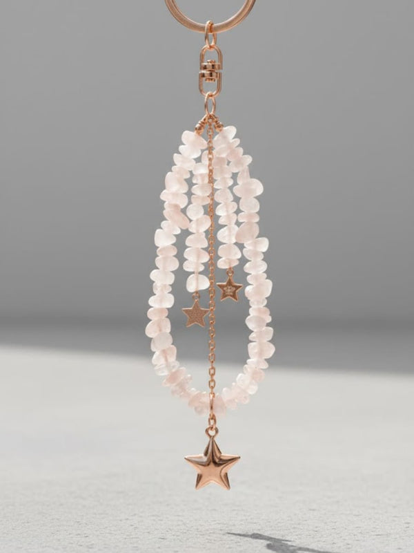 Rose quartz star key Ring