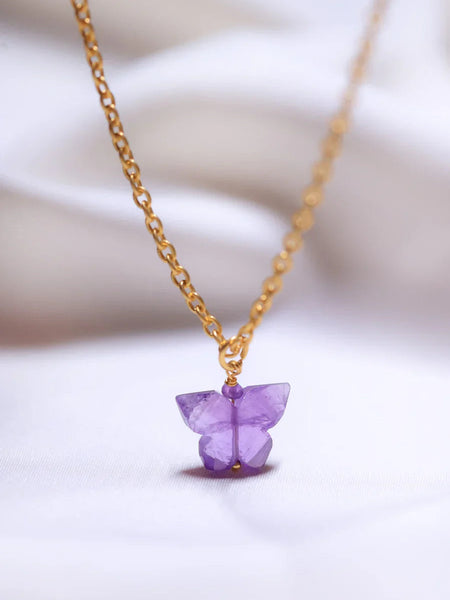 amethyst crystal pendant in 18ct gold plated sterling silver .this crystal jewellery helps in DEPRESSION AND anxiety