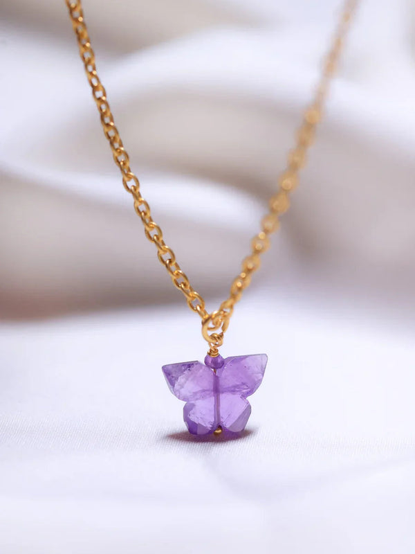 amethyst crystal pendant in 18ct gold plated sterling silver .this crystal jewellery helps in DEPRESSION AND anxiety