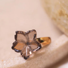 flower smoky quartz rystal ring in 18ct gold plated on Brass and sterling silver