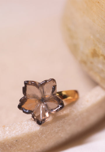 flower smoky quartz rystal ring in 18ct gold plated on Brass and sterling silver