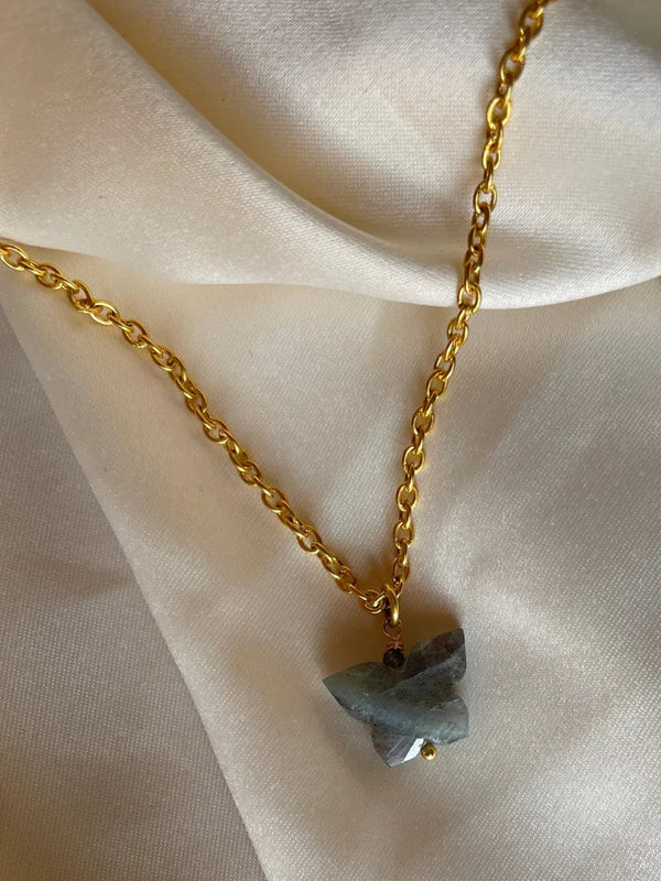 labradorite butterfly stone pendant in 18 ct gold plated  on BRASS AND STERLING SILVER /crystal jewelry/ semi precious stone / gemstone 