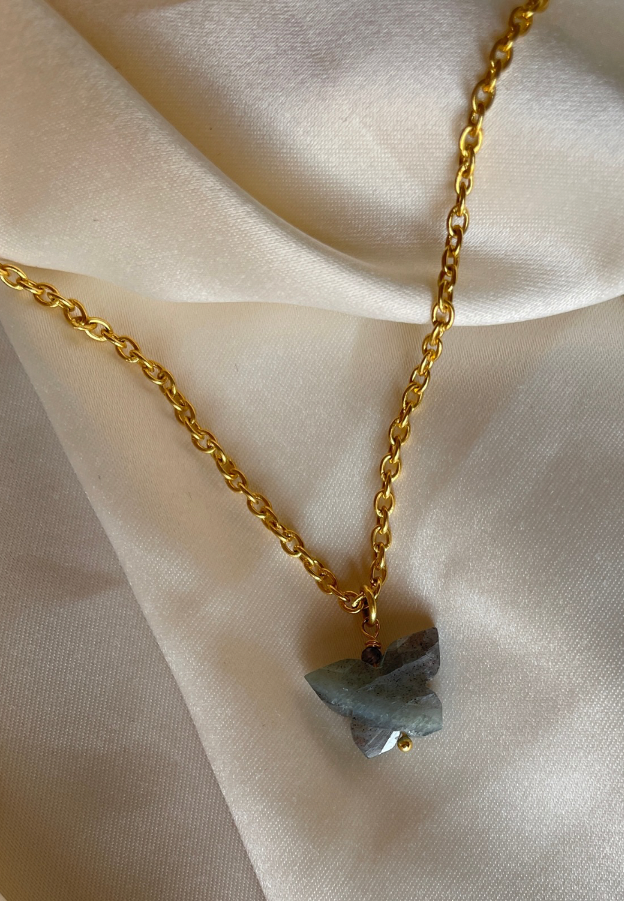 labradorite butterfly stone pendant in 18 ct gold plated  on BRASS AND STERLING SILVER /crystal jewelry/ semi precious stone / gemstone 