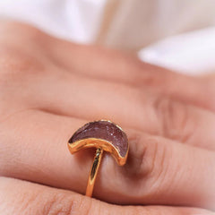 peach Moonstone  crystal ring in 18ct gold plated on Brass and sterling silver ,crystal ring ,crystal stone for every women
