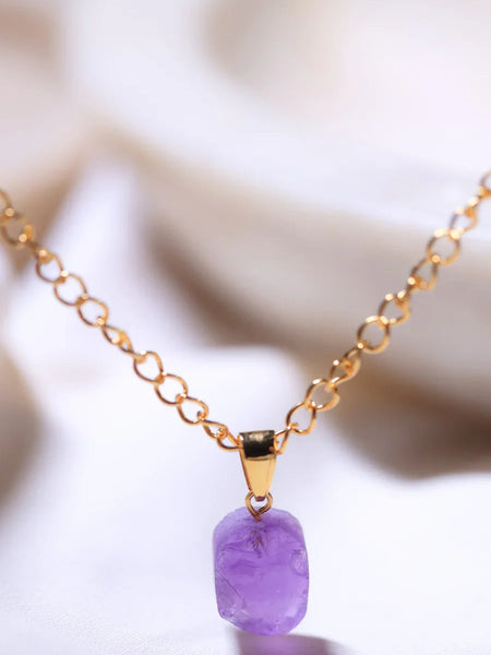 raw amethyst pendant /18ct gold plated /crystal jewelry/brass and sterling silver