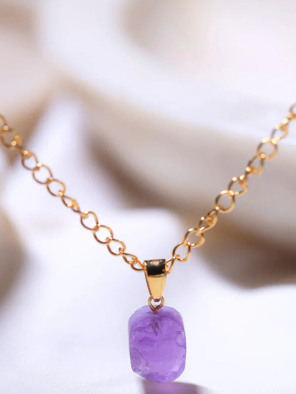 raw amethyst pendant /18ct gold plated /crystal jewelry/brass and sterling silver