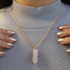 Rose quartz drop necklace