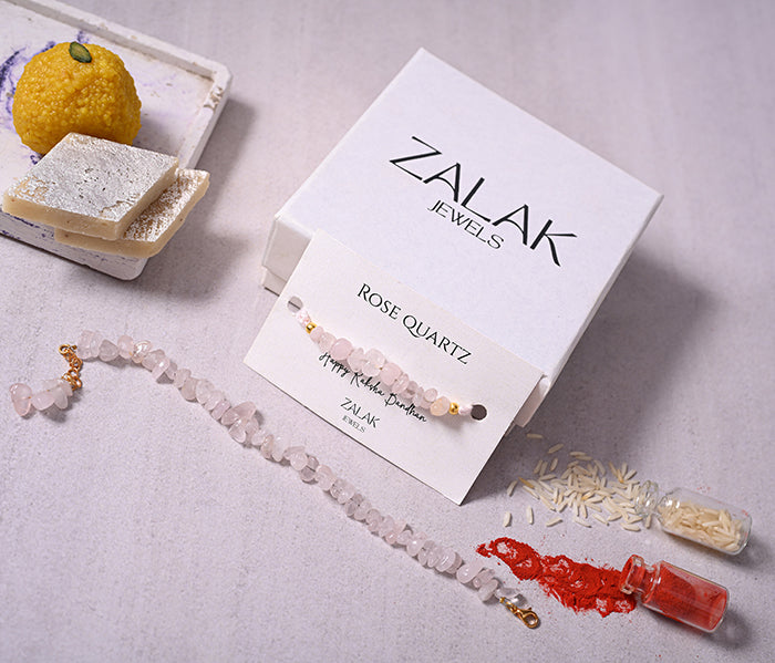 "Rose Quartz crystal Bhaiya Bhabhi Rakhi set for Raksha Bandhan 2025 – love & relationships"
