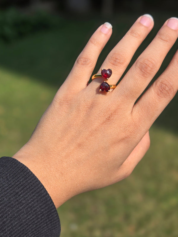 Garnet Two Heart Ring