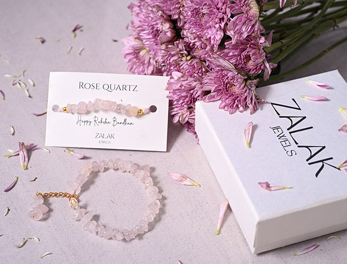 "Rose Quartz crystal Bhaiya Bhabhi Rakhi set for Raksha Bandhan 2025 – love & relationships"