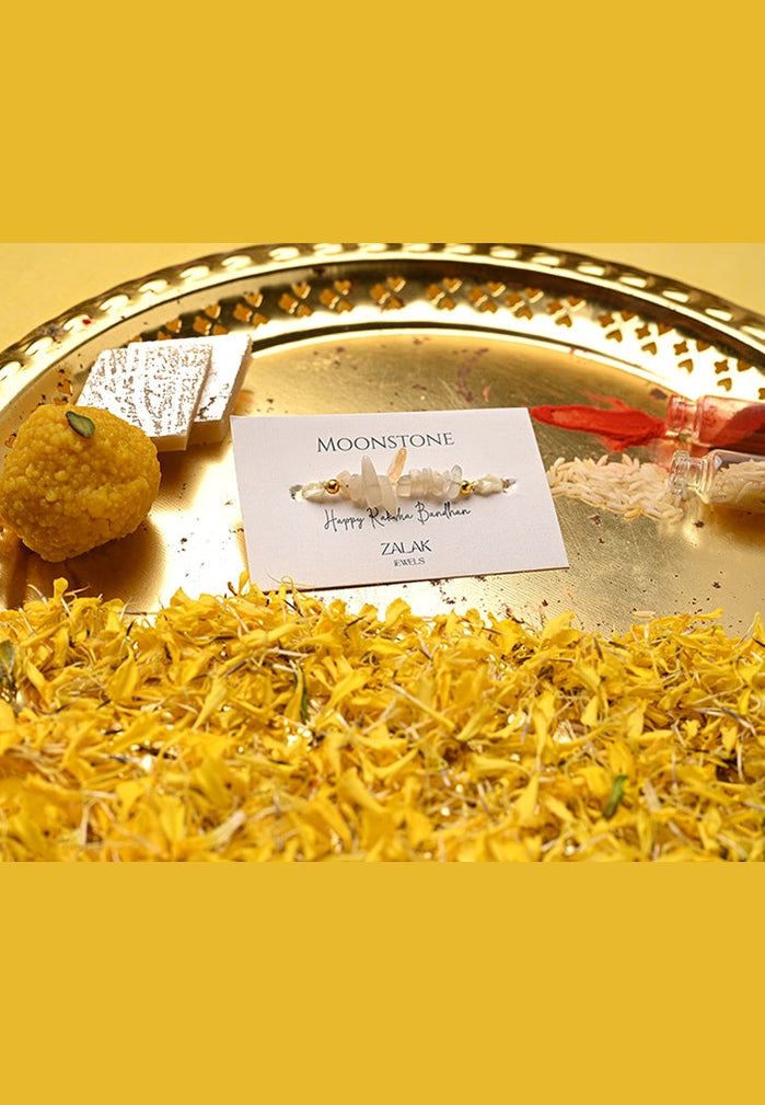 "Moonstone crystal Bhaiya Bhabhi Rakhi set for Raksha Bandhan 2025