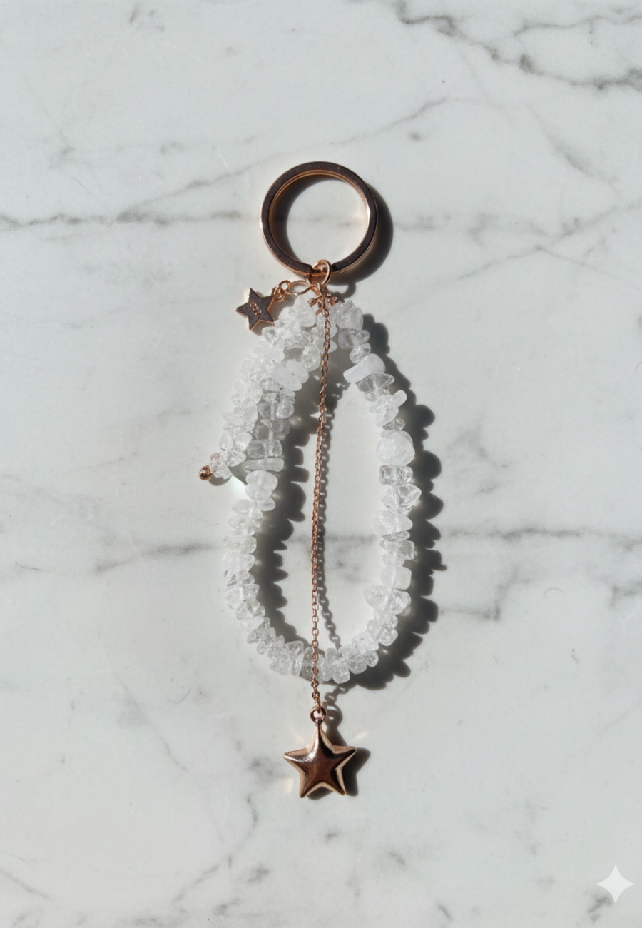 Clear quartz Star key Ring