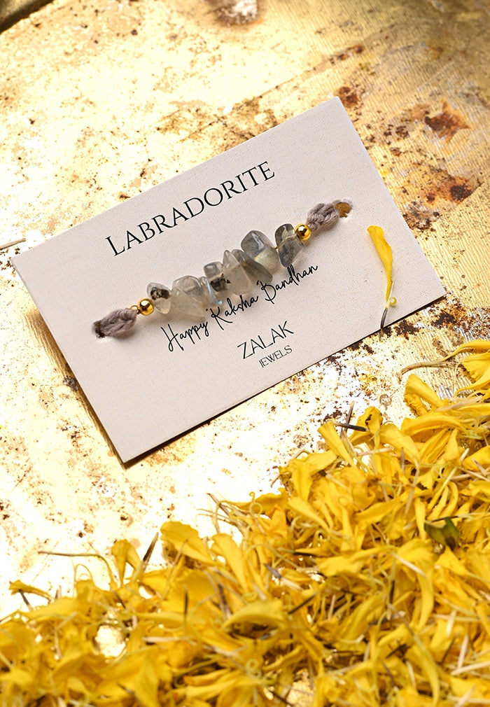"Labradorite crystal Bhaiya Bhabhi Rakhi set for Raksha Bandhan 2025