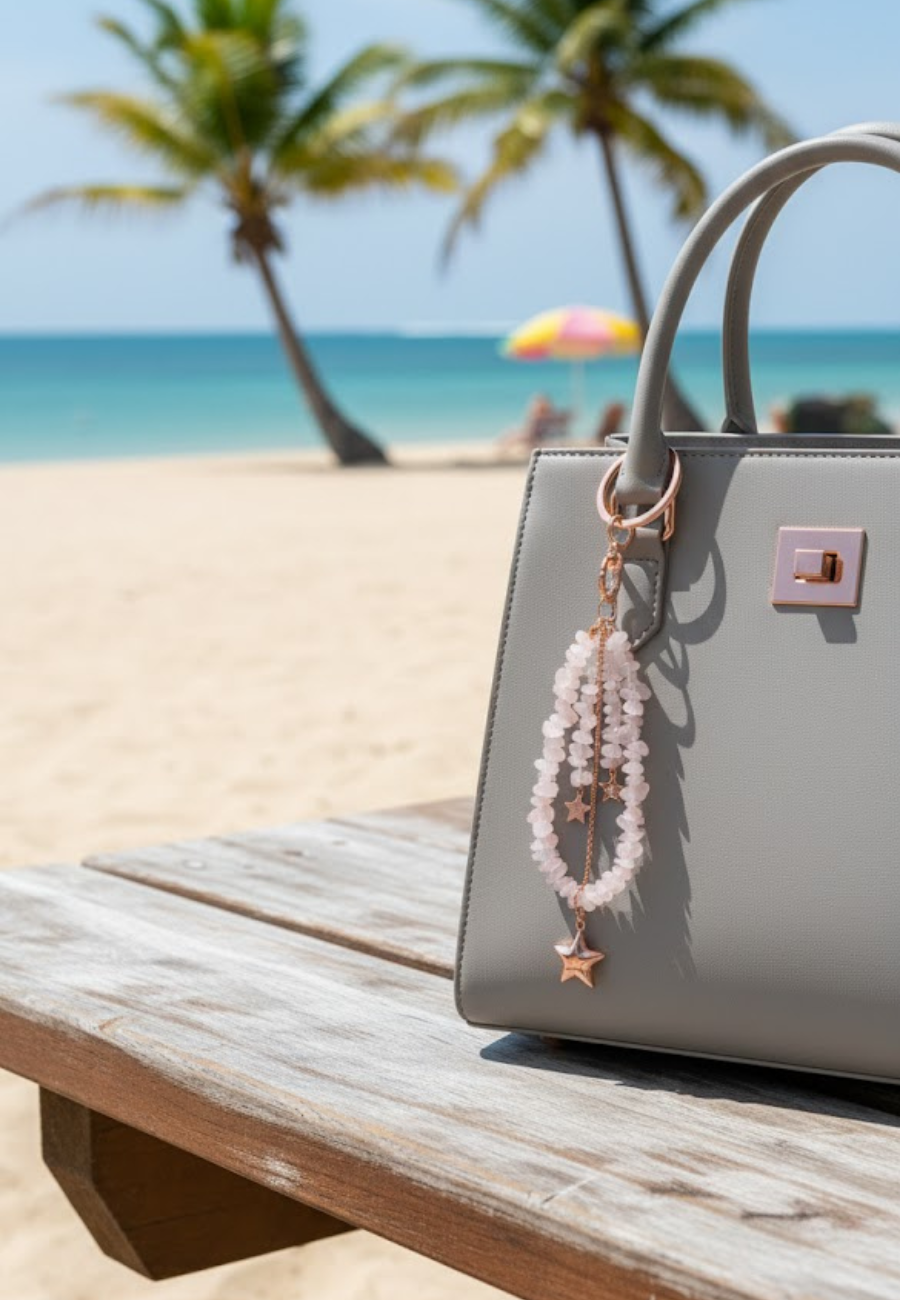 Rose quartz star key Ring