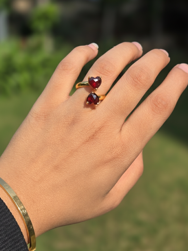 Garnet Two Heart Ring