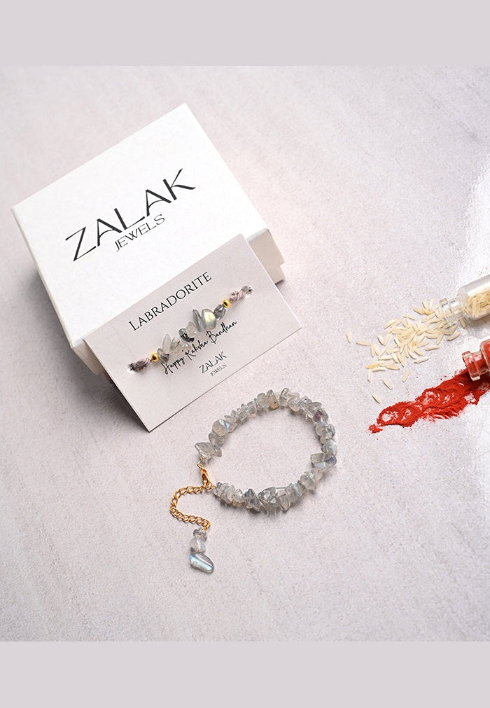 "Labradorite crystal Bhaiya Bhabhi Rakhi set for Raksha Bandhan 2025 – Transformation"