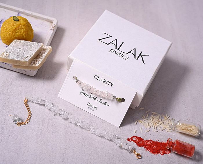 "Clear Quartz crystal Bhaiya Bhabhi Rakhi set for Raksha Bandhan 2025 – Master healer"