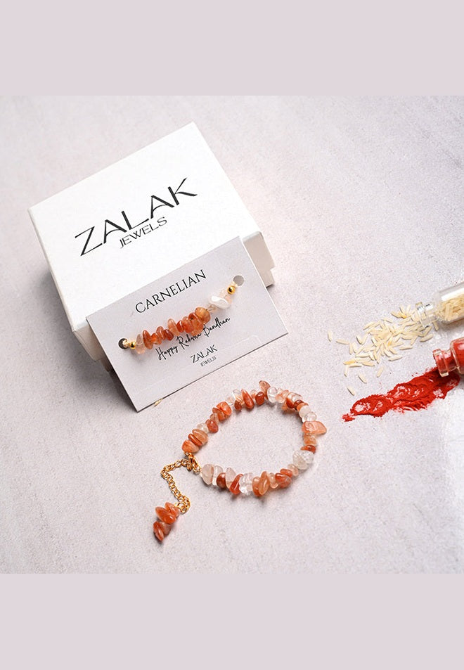 "Carnelian crystal Bhaiya Bhabhi Rakhi set for Raksha Bandhan 2025 – healing and protection"
