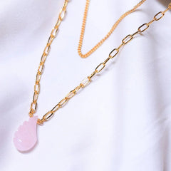 Leaf- Rose quartz pendant in double layered.this crystal stone attract self love,love attraction