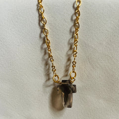 smoky quartz stone Cross pendant in 18 ct gold plated on BRASS AND STERLING SILVER FOR WOMAN