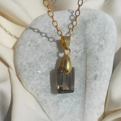 smoky quartz pendant for women in 18 ct gold plated on brass and sterling silver