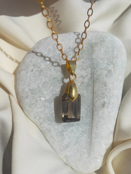 smoky quartz pendant for women in 18 ct gold plated on brass and sterling silver
