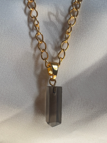 Smoky quartz Crystal pendant in 18ct gold plated Brass & 92.5 Sterling Silver helps in PROTECTING FROM NEGATIVE ENERGY