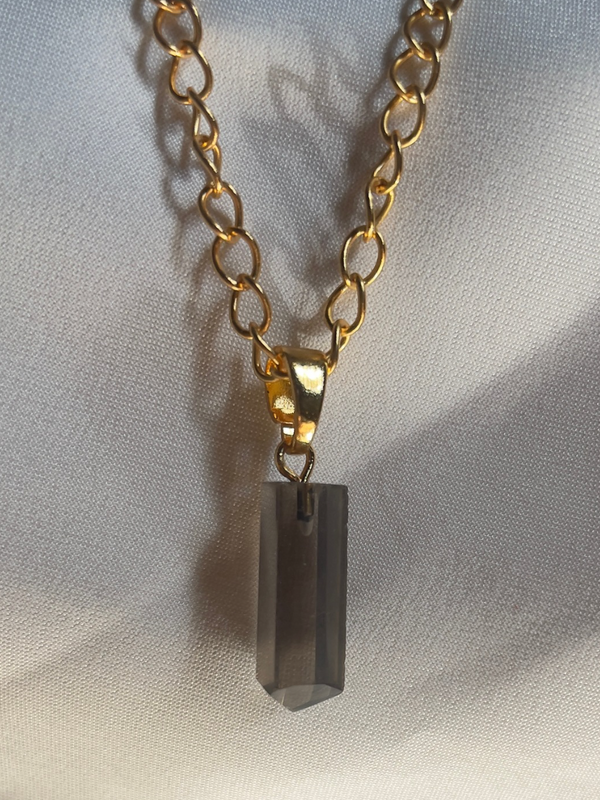 Smoky quartz Crystal pendant in 18ct gold plated Brass & 92.5 Sterling Silver helps in PROTECTING FROM NEGATIVE ENERGY